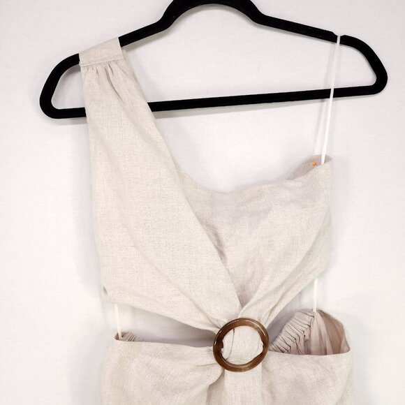 Bohme Linen Dress Medium One Shoulder Maxi Cut Out Bohemian Natural Minimalist - Picture 5 of 13